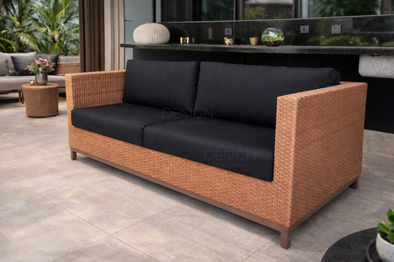 Depois: sof&aacute; reformado em tecido acquablock