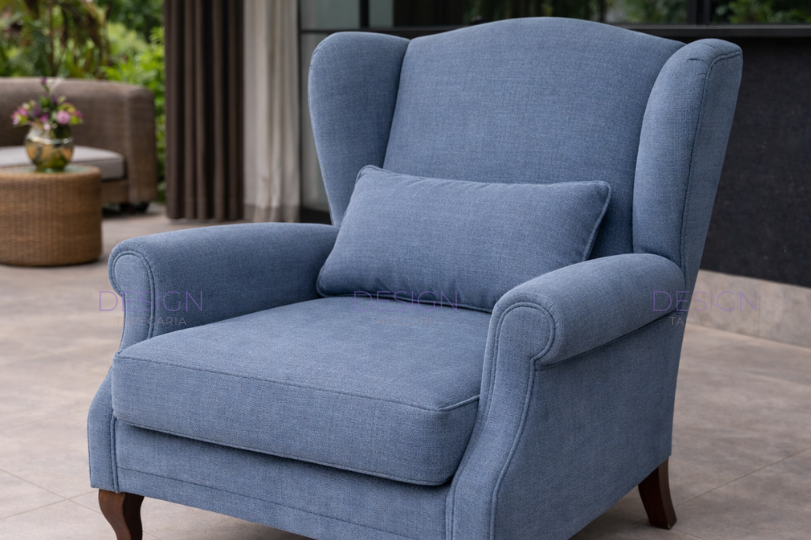 Depois: poltrona reformada com tecido acquablock