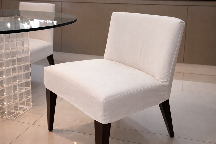 Depois: cadeira com capa sob medida em tecido sarja